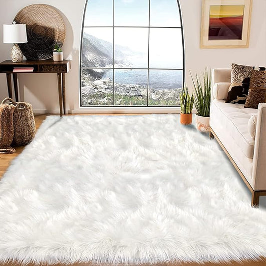 Latepis 6x8 Area Rug for Living Room White Fur Rugs for Bedroom Fluffy Faux Sheepskin Rugs Washable Furry Fuzzy Rug for Nursery Kids Room Beautiful Luxury Home Decor
