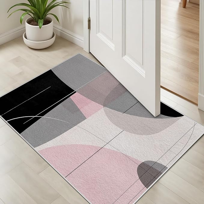 Abstract Art Line Living Room Area Rugs 8x10, Modern Boho Geometric Print Rug, Minimalist Washable Non Slip Neutral Soft Carpet for Bedroom, Dining Room Office Playroom, Black Gray