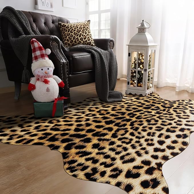 AROGAN Premium Leopard Print Rug 6.2x7 Feet, Faux Fur Cheetah Rug, Non-Slip Animal Print Hide Leopard Skin Area Rug for Bedroom Living Room Home Decor