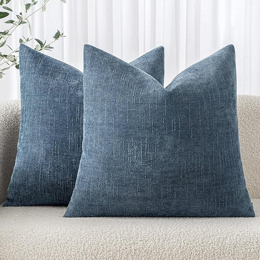 MIULEE Pack of 2 Decorative Throw Pillow Covers Soft Chenille Throw Pillows Solid Textured Cushion Covers for Couch Sofa Bedroom Living Room 18x18 Inch, Dark Grey Blue