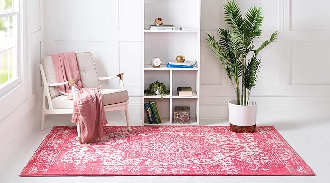 Rugs.com Arlington Collection Rug – 6' x 9' Pink Medium-Pile Rug Perfect for Living Rooms, Large Dining Rooms, Open Floorplans