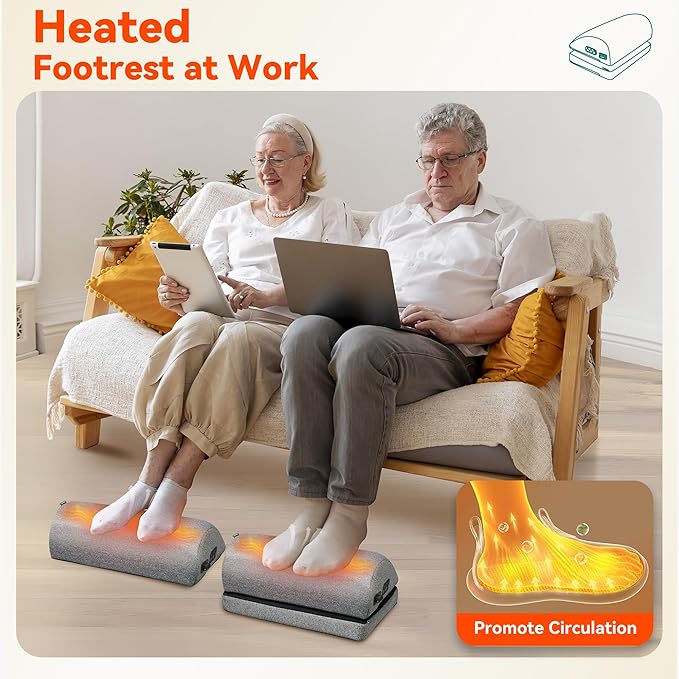Snailax Heated Foot Rest Under Desk at Work, Desk Foot Stool with Heat & Vibration Massage, Adjustable Height, 2 Heat Levels Foot Warmer Feet Heater for Office Chair, Gaming Home Use