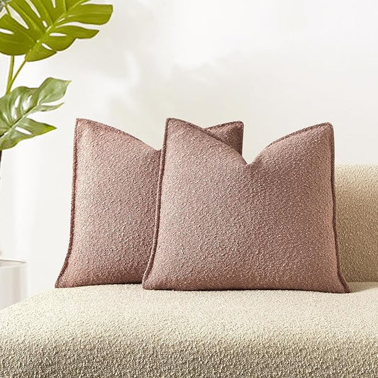 JUSPURBET 24x24 Throw Pillow Covers Set of 2 Decorative Pillow Covers for Couch Sofa Bed Cozy Boucle Textured Cushion Covers Cases with Invisible Zipper for Living Room Home Decor,Jam