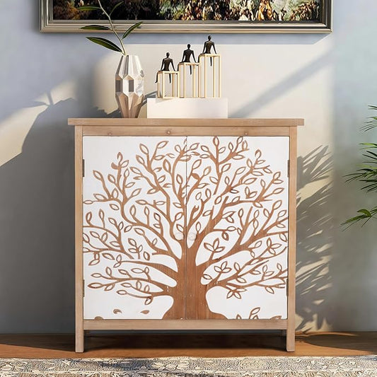 MAISON ARTS Accent Cabinet with 2 Doors, Farmhouse Decorative Storage Cabinet with Solid Legs for Living Room Entryway, Kitchen Sideboard Buffet Cabinet, Wishing Tree