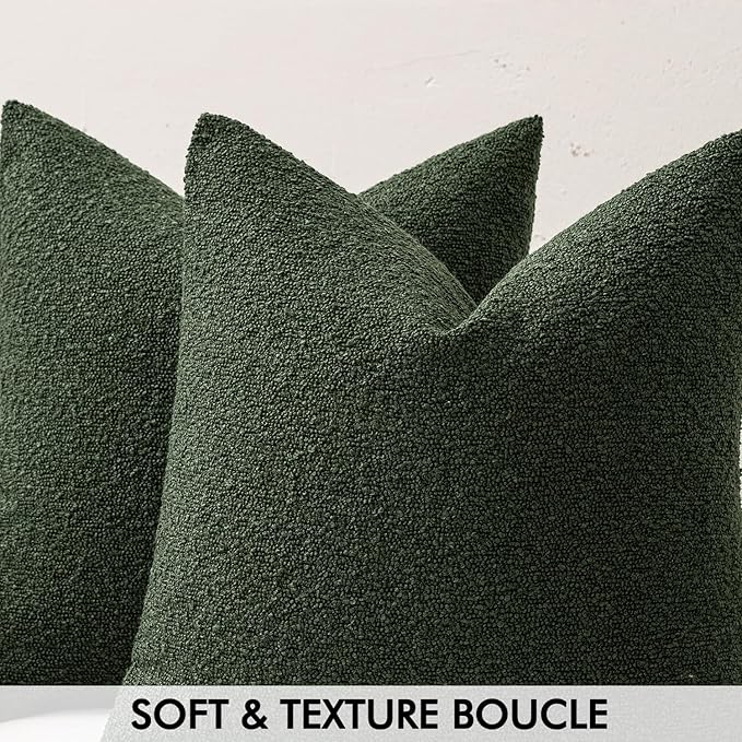 MIULEE 20x20 Inch Christmas Decorative Pillow Covers for Couch Bed Set of 2 Textured Boucle Neutral Winter Throw Pillows Dark Green Accent Solid Cushion Pillowcases Sofa Livingroom Home Decor