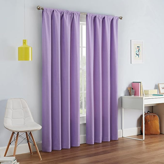 ECLIPSE Kendall Modern Blackout Thermal Rod Pocket Window Curtain for Bedroom or Living Room (1 Panel), 42" x 95", Light Purple
