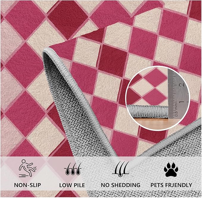 Plaid Rug, Soft Ultra Soft Faux Wool Rhombus Geometric Rugs, Indoor Floor Mats Carpet, Non Slip&Non-Shedding Low Pile Washable Rugs, Modern Red 6x9 Area Rug for Bedroom Home Decor