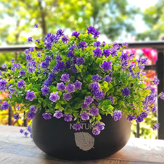 12 Bundles Artificial Flowers for Outdoors, UV Resistant Fake Flowers with Plastic Plants, Faux Flowers for Outside Window Box Front Porch Hanging Planter Decor (Purple)