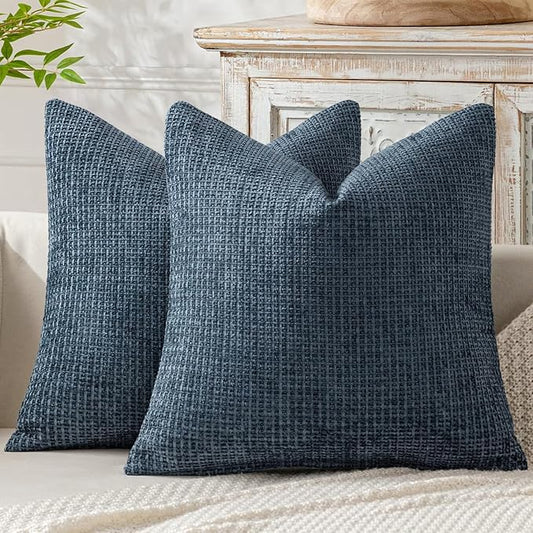 MIULEE Pack of 2 Couch Throw Pillow Covers 20x20 Inch Coastal Navy Blue Modern Boho Accent Decorative Pillow Covers Soft Chenille Farmhouse Cushion Covers for Home Decor Bed Sofa Living Room