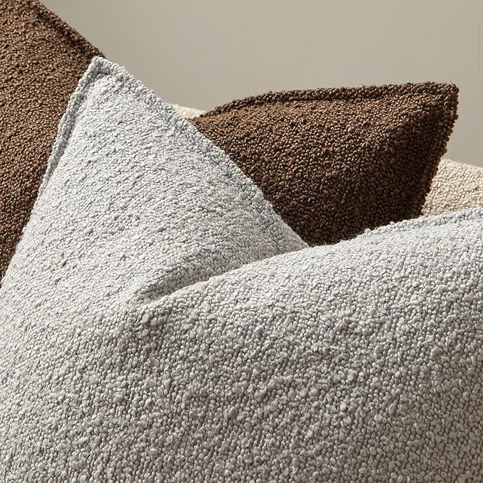 JUSPURBET 18x18 Throw Pillow Covers Set of 2 Decorative Pillow Covers for Couch Sofa Bed Cozy Boucle Textured Cushion Covers Cases with Invisible Zipper for Living Room Home Decor,Silver Grey
