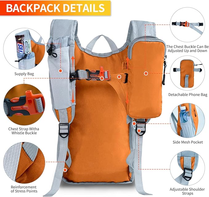 HIGH EXPERIENCE Hiking Backpack 10L/15L Small Daypack Lightweight Packable Travel Foldable Water Resistan for Women Men (Orange, 10L)
