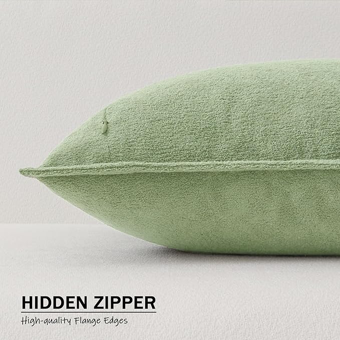 Kevin Textile Spring Waterproof Decorative Pillow Covers Sage Green 18x18 Inch Pack of 2 Soft Boucle Textured Throw Pillowcases Elegant Accent Pillows for Couch Sofa Chair Bed Home Decor