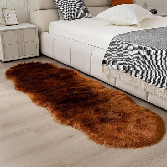 Faux Fur Rug Runner 2x6 ft Caramel - Machine Washable Super Soft Plush Shaggy Fluffy Area Carpet,Sheepskin Rug Fuzzy Floor Mat for Bedroom, Sofa,Living Room, Bedside, Nursery & Kids Room
