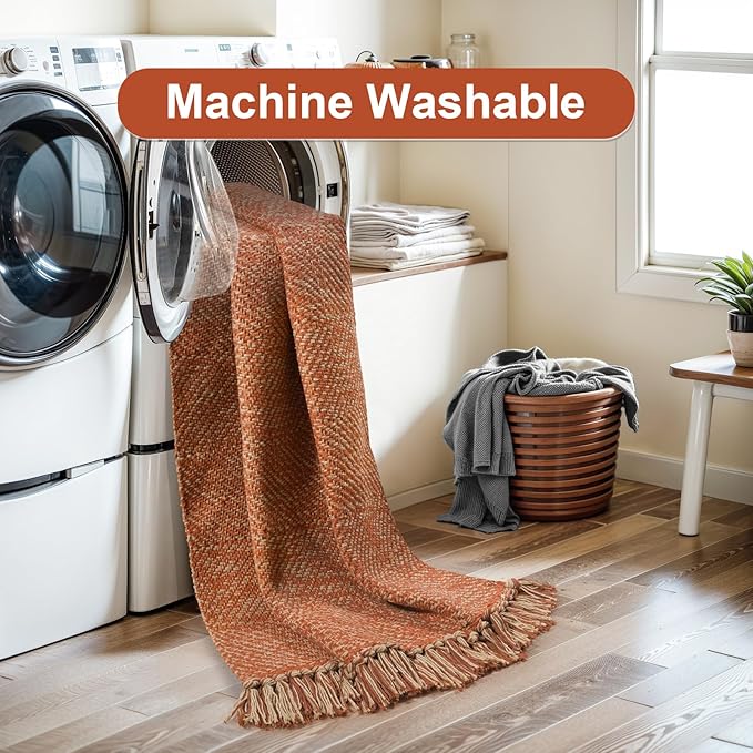 Collive Hallway Runner Rug, 2' x 5' Soft Washable Kitchen Runner Rug, Terracotta Contemporary Modern Laundry Room Rugs Indoor Hand-Woven Cotton Carpet for Bedroom Entryway Front Door