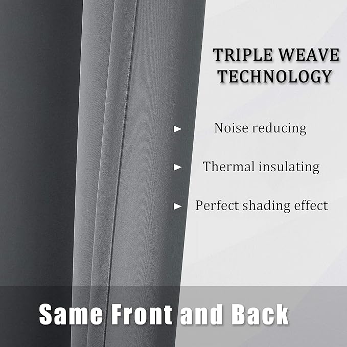 DUALIFE Grey Blackout Curtains for Bedroom 96 inches Long Grey Grommet Window Treatment Thermal Insulated Room Darkening Window Panels Drapes for Living Room 42x96 inch Length 2 Panels