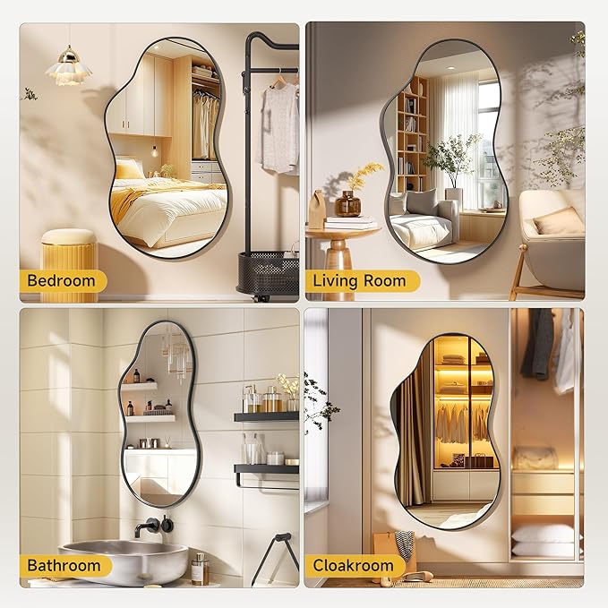 Hasipu Irregular Wall Mirror - 25"x45" Asymmetrical Mirror, Modern Decorative Mirrors for Living Room, Entryway, Hallway, Bathroom, Bedroom,Wall Mounted Home Decor (Black)
