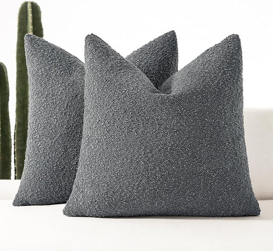Boucle Decorative Throw Pillow Covers for Couch Set of 2, 16x16 inches, Charcoal