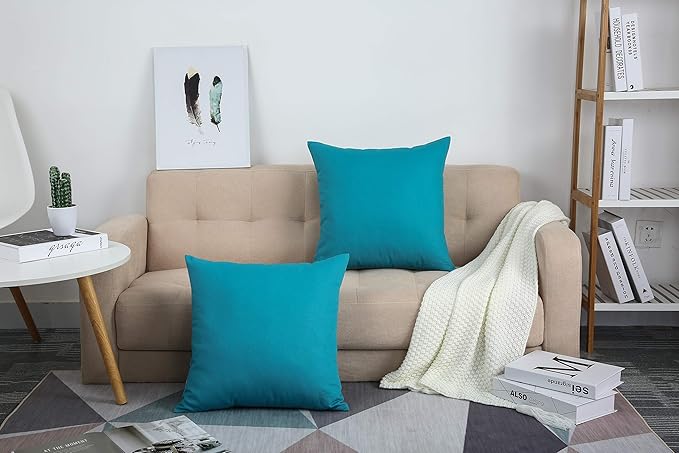TangDepot Handmade Decorative Solid 100% Cotton Canvas Throw Pillow Covers/Pillow Shams, (18"x18", Blue Ashes)