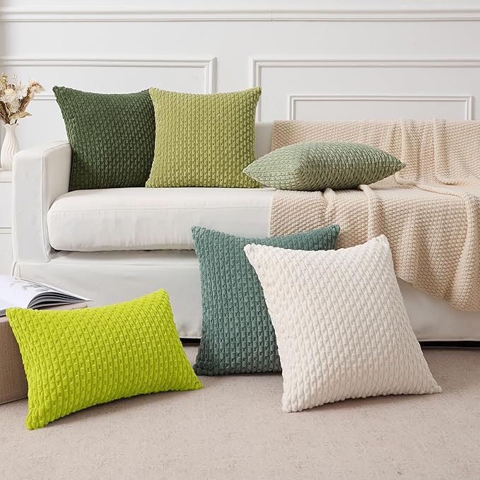 Kevin Textile Decorative Pillow Covers Set of 2 Striped Plush Corduroy Pillows Pillowcases Boho Home Decor Cushion Covers for Couch Sofa Bed Living Room 20x20 Inch, Christmas Green