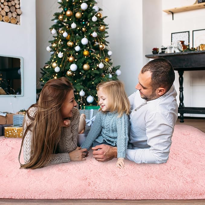 Ultra Fluffy Rug for Living Room Bedroom, 5x7 Fuzzy Large Area Rug for Living Room, Plush Soft Shag Carpet for Girl Boy Kids, Non Slip Rug Modern Indoor Home Decor Aesthetic, Pink