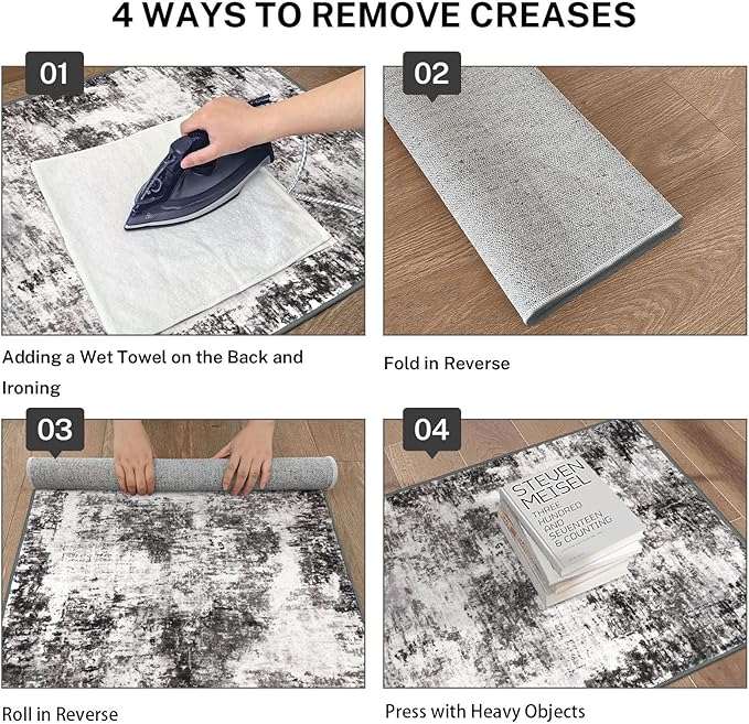 Modern Abstract Runner Rug 2x6, Black Grey Washable Kitchen Runner Non-Slip Soft Hallway Rug Runner Thin Print Faux Wool Carpet for Entryway Bedroom Laundry Room Indoor Home Decor