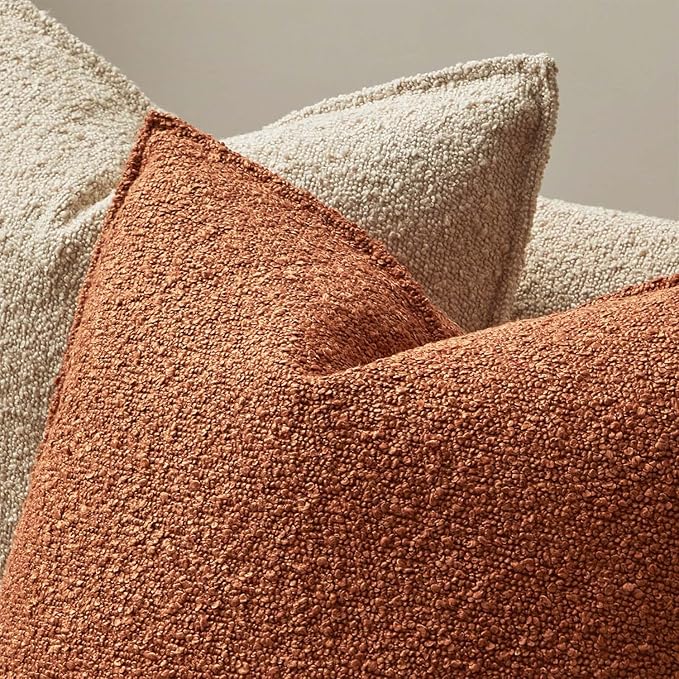 JUSPURBET Rust Decorative Pillow Covers Set of 2 Throw Pillow Covers for Couch Sofa Bed Cozy Boucle Textured Cushion Covers Cases with Hidden Zipper for Living Room Home Decor 16x16