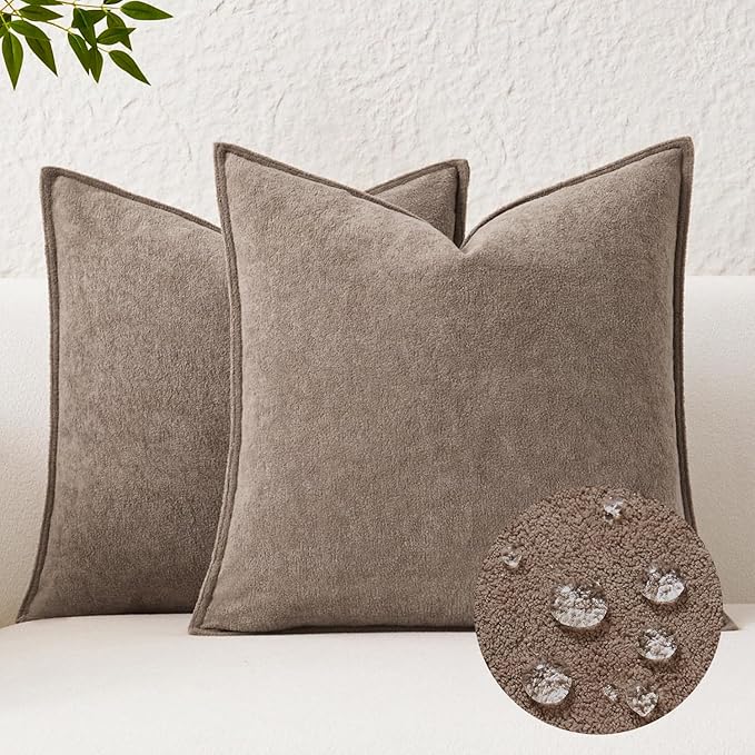 Kevin Textile Waterproof Decorative Pillow Covers Taupe 26x26 Inch Pack of 2 Soft Boucle Textured Euro Pillowcases Elegant Accent Pillows for Couch Sofa Chair Bed Home Decor Indoor Outdoor