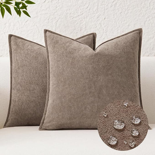 Kevin Textile Waterproof Decorative Pillow Covers Taupe 26x26 Inch Pack of 2 Soft Boucle Textured Euro Pillowcases Elegant Accent Pillows for Couch Sofa Chair Bed Home Decor Indoor Outdoor