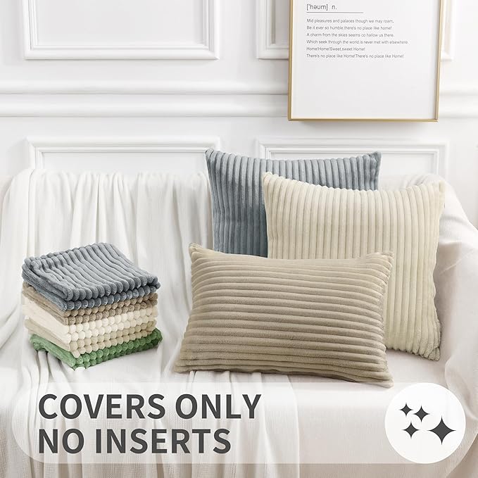 Simmore Decorative Spring Euro Sham Throw Pillow Covers 26x26 Set of 2, Soft Natural Plush Flannel Double-Sided Fluffy Couch Pillow Covers for Sofa Living Room, Khaki