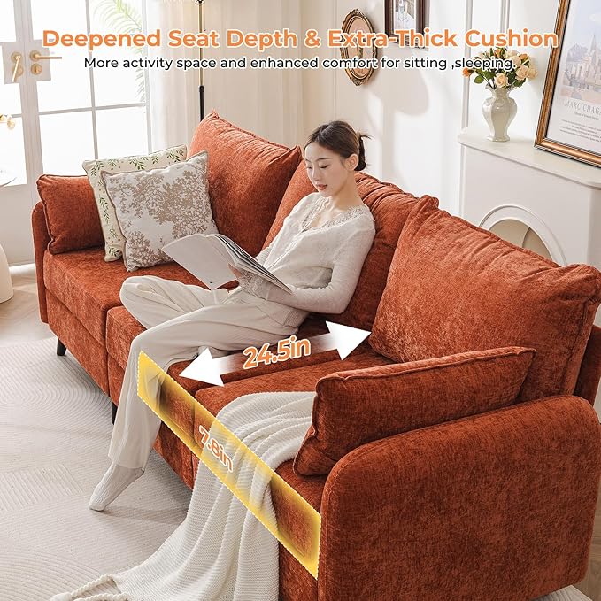 Modular Sectional Sofa with Seats Storage, Oversized L Shaped Couch,6-Seaters Comfy Couches for Living Room,Cloud Couches with Deep Seat,Chenille,Orange