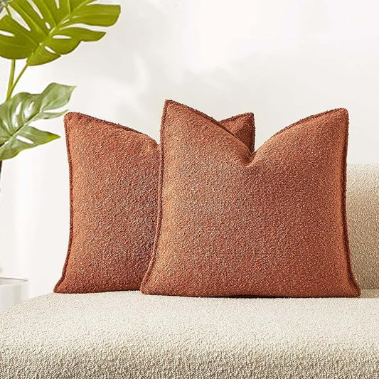 JUSPURBET Rust Decorative Pillow Covers 26x26 Set of 2 Throw Pillow Covers for Couch Sofa Bed Cozy Boucle Textured Cushion Covers Cases with Hidden Zipper for Living Room Home Decor