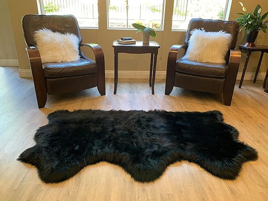 LAMBZY Faux Sheepskin Super Soft Hypoallergenic Silky Shag Rug for Living Room, Kids Room, Sofa (Triple Side by Side 3'x6', Black)