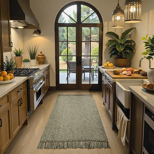 Collive 3x5 Small Area Rugs, Machine Washable Natural/Green Rug Modern Braided Kitchen Rugs, Neutral Reversible Throw Carpet Farmhous Woven Rug for Entryway Indoor Nursery Mudroom Living Room