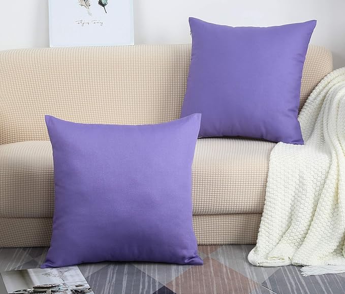 TangDepot Handmade Decorative Solid 100% Cotton Canvas Throw Pillow Covers/Pillow Shams, (14" x14" , Violet, 1 Count (Pack of 1))