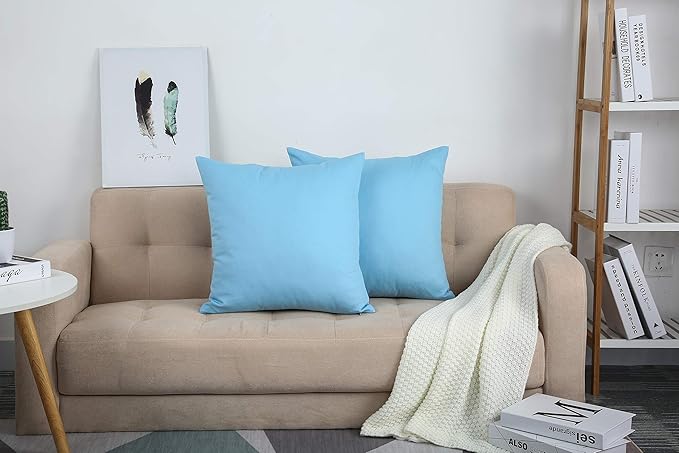 TangDepot Handmade Decorative Solid 100% Cotton Canvas Throw Pillow Covers/Cushion Covers, 45 Colors Available - (20"x20" 2 Pieces, Sky Blue), 2 Count (Pack of 1)