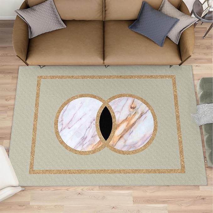 Abstract Marble Area Rugs Gilded Circle Rectangle Geometry Area Carpet Mid-Century Simple Rug Luxury Decor Rug for Living Room Door Mats Porch 8x10ft