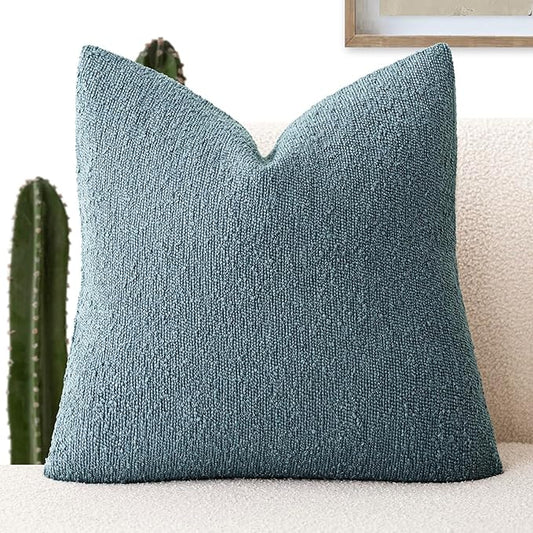 Foindtower Decorative Textured Boucle Throw Pillow Covers Accent Solid Pillow Cases Neutral Soft Cozy Couch Cushion Case for Chair Sofa Bedroom Living Room Home Decor 24x24 Inch,1PC,Misty Blue