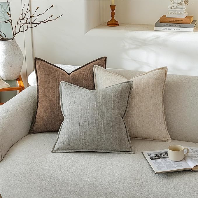 a moment Linen Pillow Covers Set of 2,Boho Farmhouse Throw Pillowcases Neutral Textured Decorative Covers for Couch Sofa,Soft Linen Blend Accent Case Cushion Living Room Home Decor 20"x12"Hazel