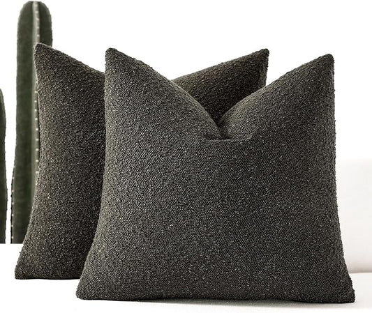 Boucle Decorative Throw Pillow Covers for Couch Set of 2, 18x18 inches, Dark Coffee