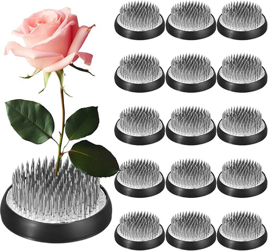 Sliner 16 Pieces Floral Frogs Round Flower Holder Japanese Ikebana Vase Kenzan Flower Arranger Floral Fixed Tools Pin for Arrangement Home DIY Craft(Silver,1.57 Inch)