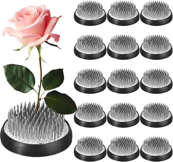 Sliner 16 Pieces Floral Frogs Round Flower Holder Japanese Ikebana Vase Kenzan Flower Arranger Floral Fixed Tools Pin for Arrangement Home DIY Craft(Silver,1.81 Inch)