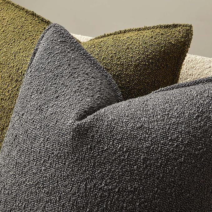 JUSPURBET 24x24 Pillow Covers Set of 2 Decorative Throw Pillow Covers Case for Couch Sofa Bed Soft Boucle Textured Cushion Covers with Hidden Zipper for Home Decor Living Room,Dark Grey