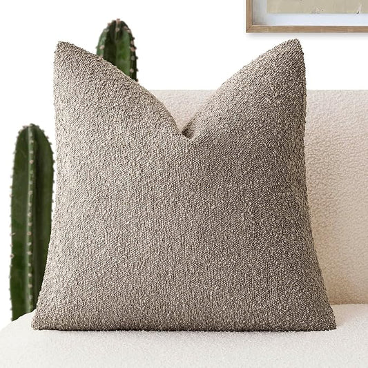 Foindtower Decorative Textured Boucle Throw Pillow Covers Accent Solid Pillow Cases Neutral Soft Cozy Couch Cushion Case for Chair Sofa Bedroom Living Room Home Decor 22x22 Inch,1PC,Light Taupe