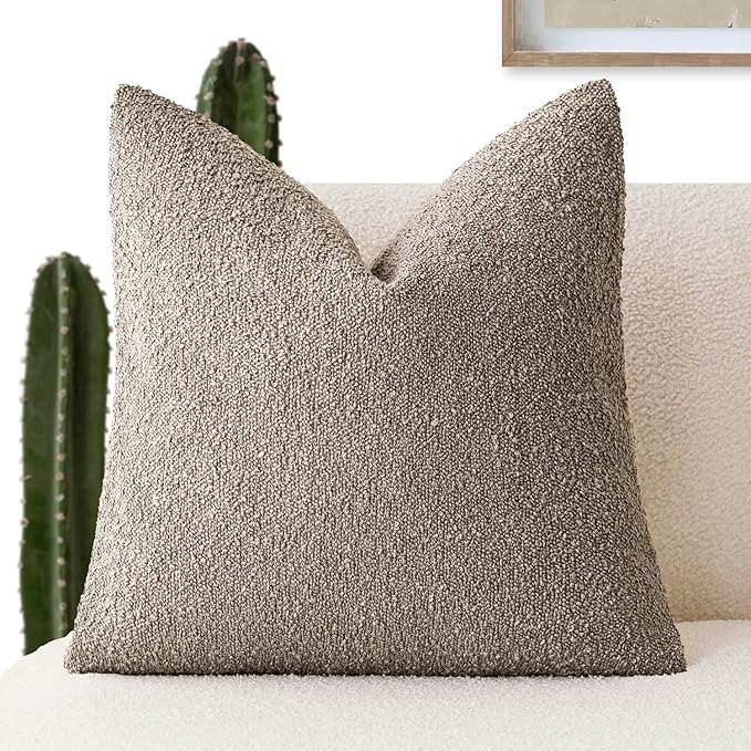 Foindtower Decorative Textured Boucle Throw Pillow Covers Accent Solid Pillow Cases Neutral Soft Cozy Couch Cushion Case for Chair Sofa Bedroom Living Room Home Decor 16x16 Inch,1PC,Light Taupe