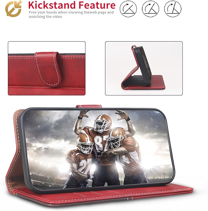 CIVICASE for iPhone 16E/SE4 2025 Wallet Case,PU Leather Flip Case RFID Blocking Credit Card Holder Folio Magnetic Stand TPU Shockproof Cover Compatible with iPhone 16E/SE4, Red Brown
