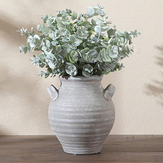 Ceramic Farmhouse Flower Vase, 7.36 Inch Rustic Decorative Vintage Vases for Home Decor Table Living Room Kitchen Bedroom Shelf Mantel Wedding Centerpiece