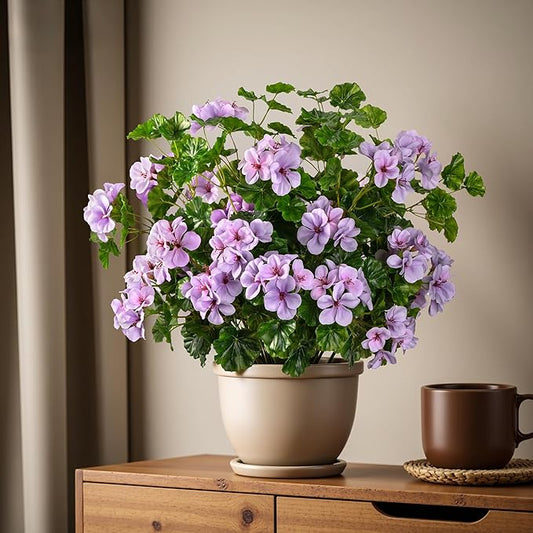 Artificial Flowers for Outdoors Artificial Geraniums for Indoor Fake Flowers Uv Resistant Artificial Outdoor Flowers Suitable for Indoor Home Decor Outdoor Garden Decor (Purple, 8PCS,17.7In)