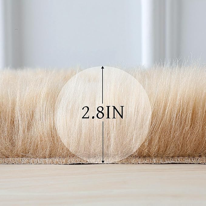 Faux Fur Rug Sheepskin Shag Fluffy Fuzzy Beige 5x7 ft Rugs for Bedroom Bedside Bed Floor Living Room Plush Rectangle High-Density Cushion Carpet Super Sofa Cover