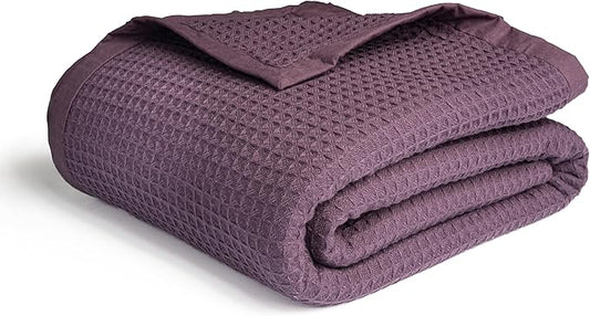 Salt Earth GOTS Certified 100% Organic Cotton Throw Blanket, 60" X 80" Blankets & Throws for Bed, Throw Blanket for Couch,Modern & Cozy Blanket, All Season Waffle Blanket, Soft Blanket (Plum Perfect)