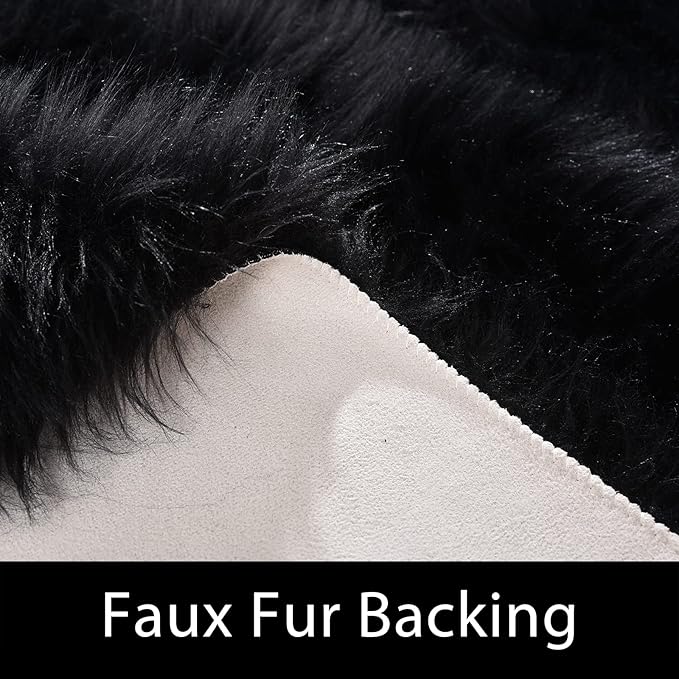 Latepis Black Runner 2x5 Washable Rug Faux Sheepskin Bedroom Rug Soft Fluffy Fur Rugs for Sofa Cover Cushion Room Décor, Runner